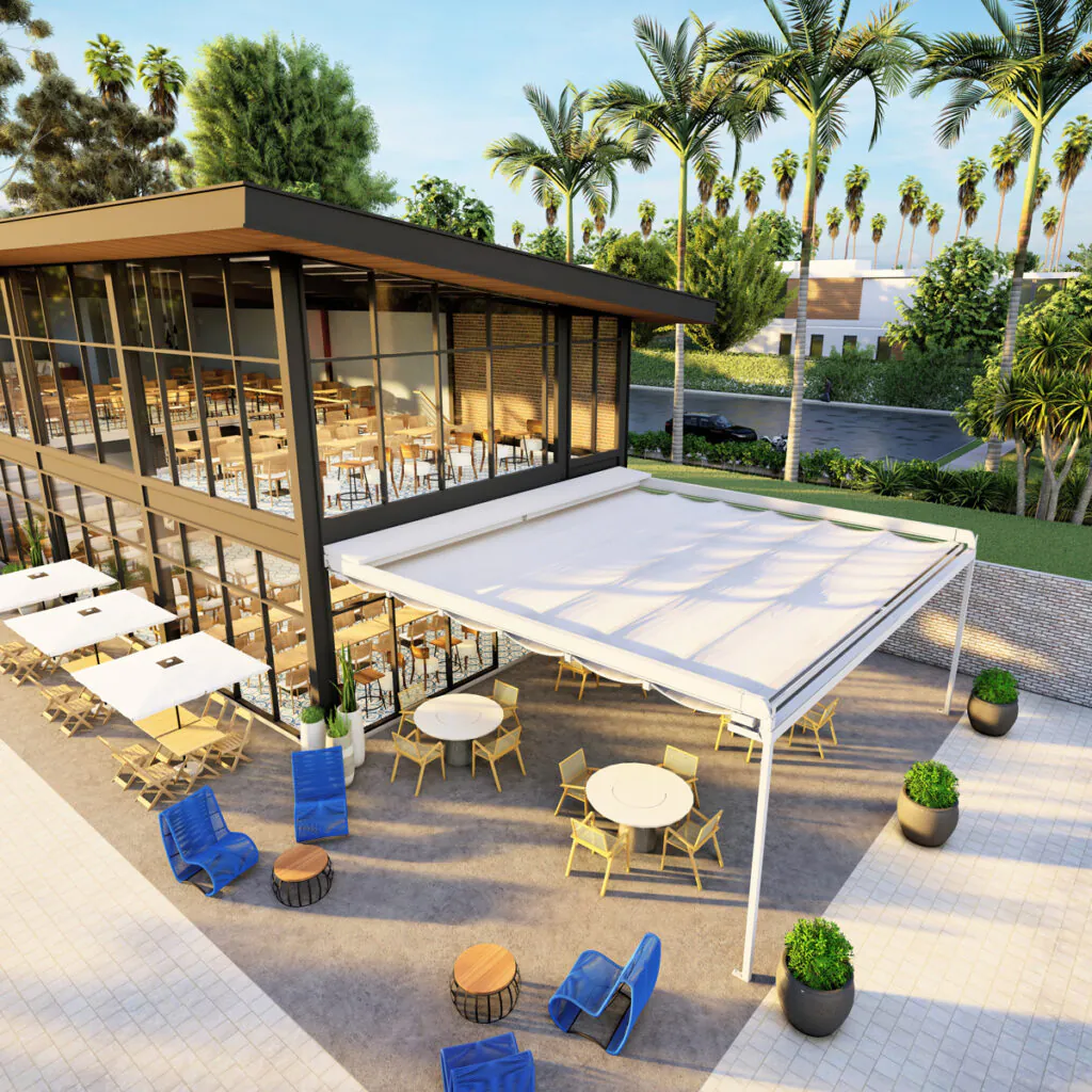 Cobertura romana aplicada em área de restaurante