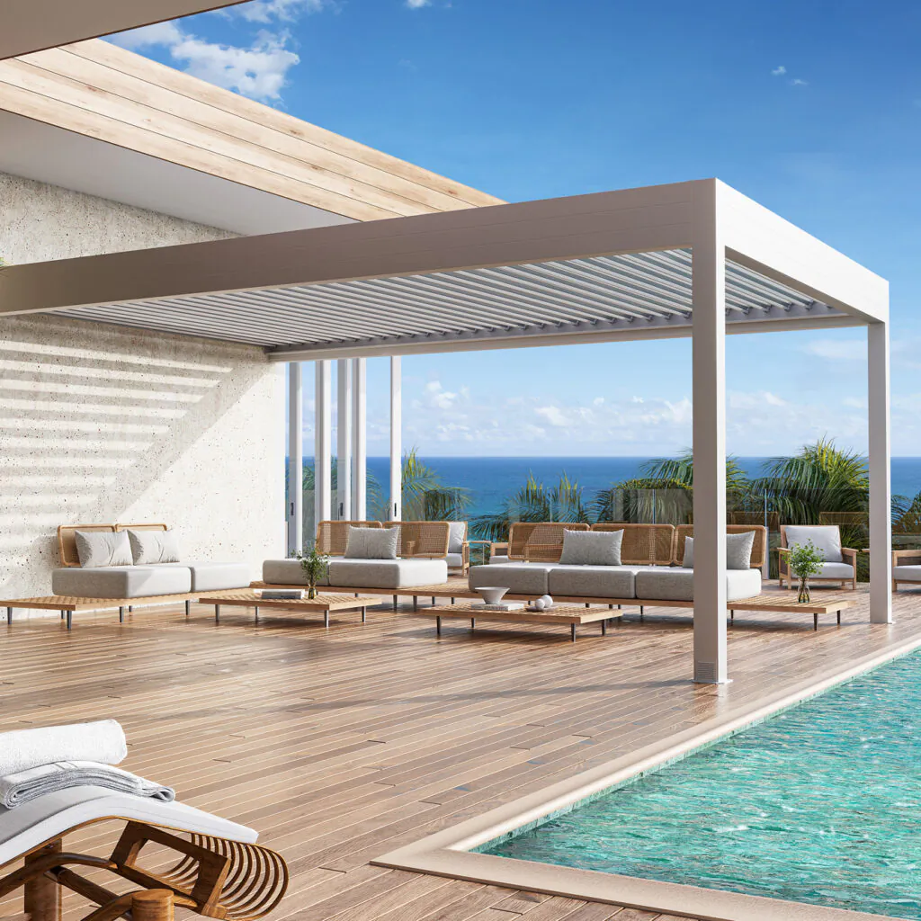 Pérgola da Copato com lâminas de alumínio