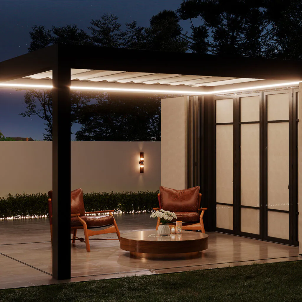 O ISLA, cobertura retrátil da Copato, com iluminação perimetral