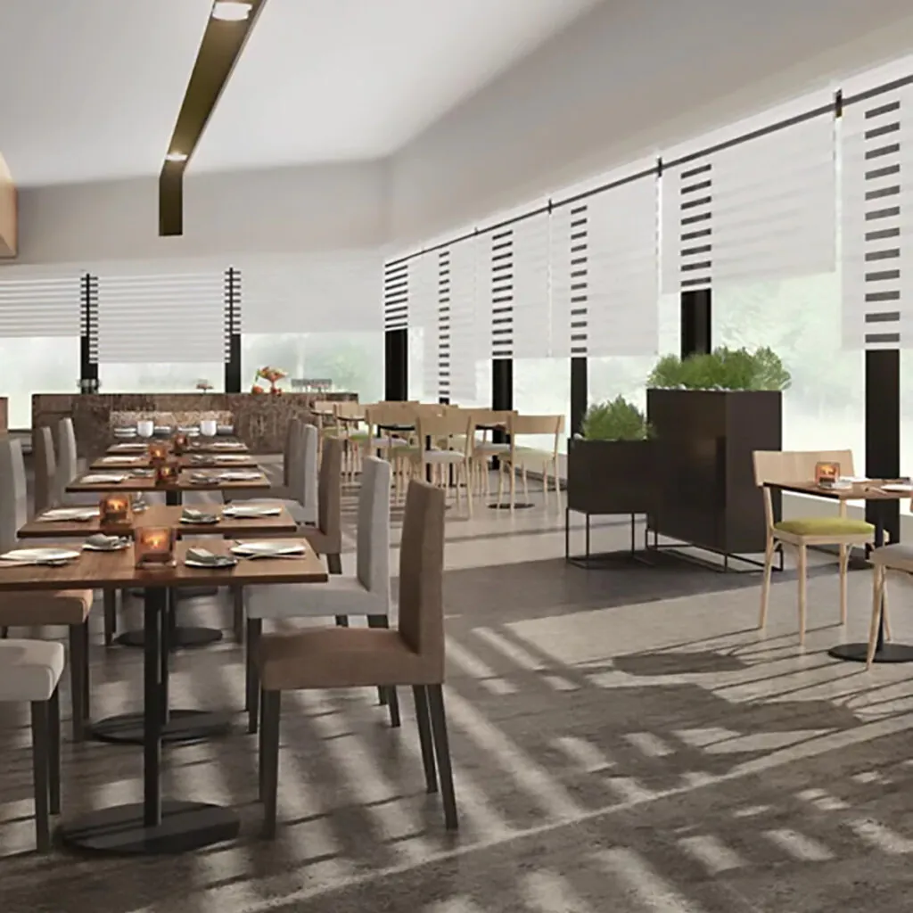 Cortina Twin aplicada em ambiente moderno com controle de privacidade e conforto visual