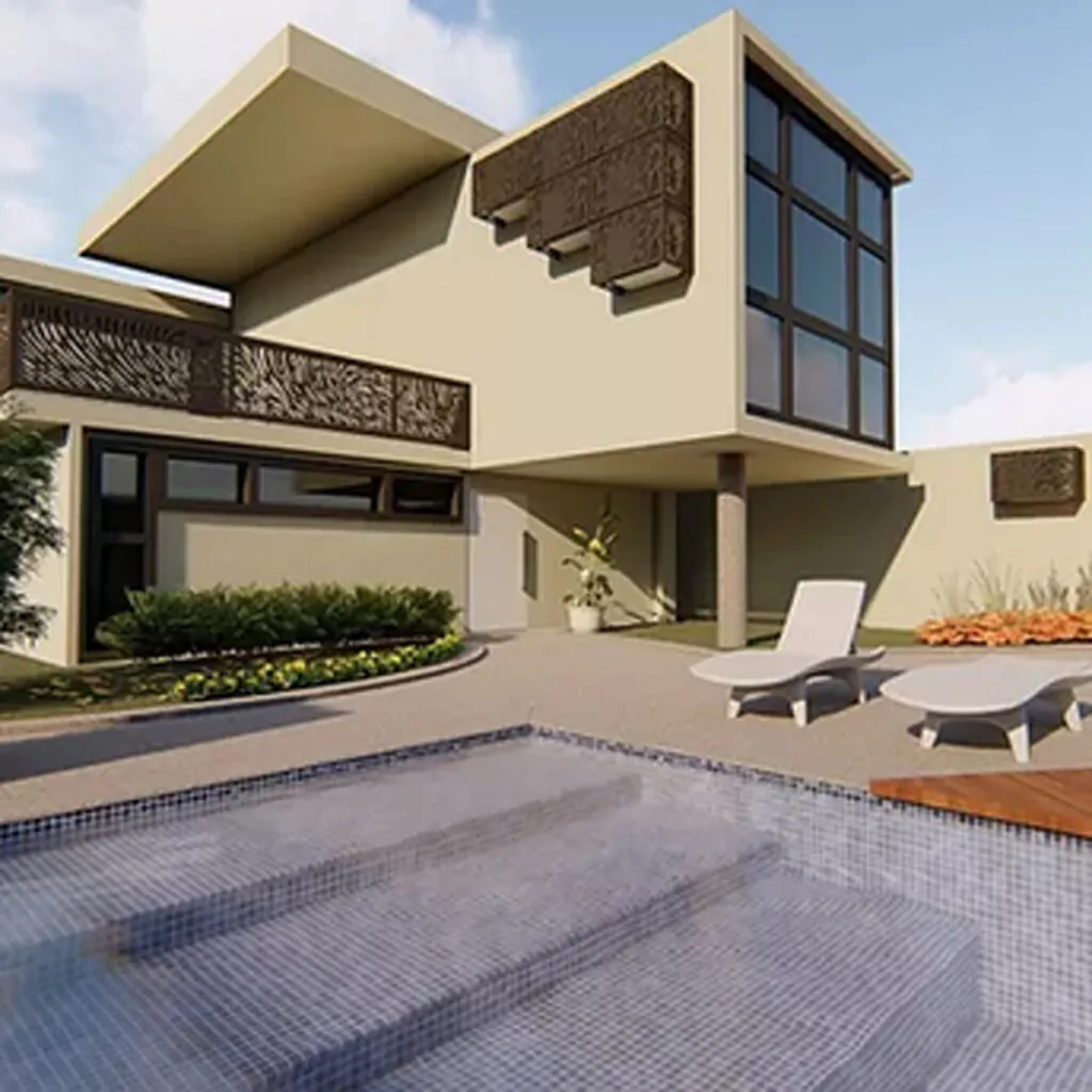 Painel arquitetônico decorativo usado para compor a fachada e também ocultar aparelhos de ar condicionado