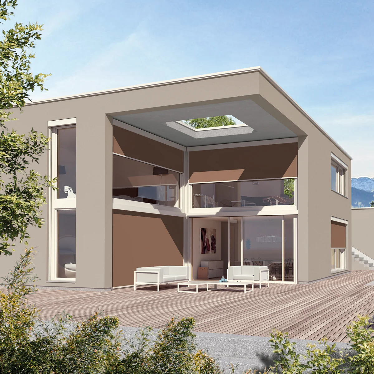 Toldos verticais aplicados em fachada residencial contemporânea em Curitiba