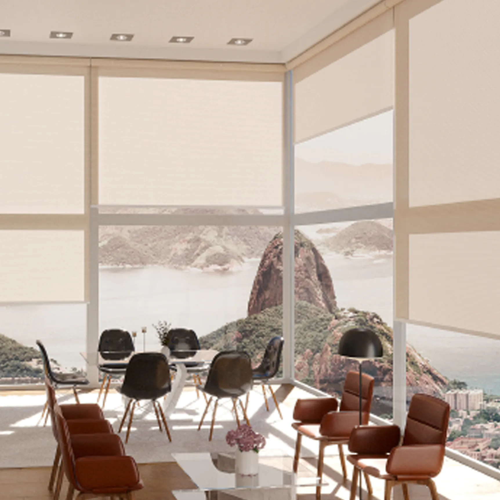 Rolôs com acabamento minimalista, ideais para filtrar a luz natural sem perder a vista